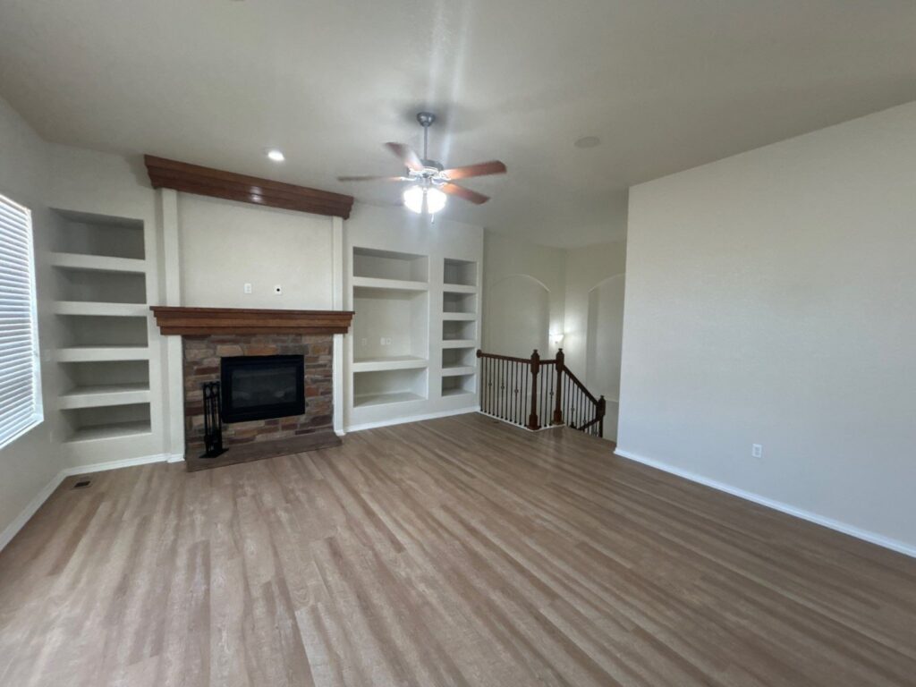 After: great room and fireplace wall with fresh interior paint
